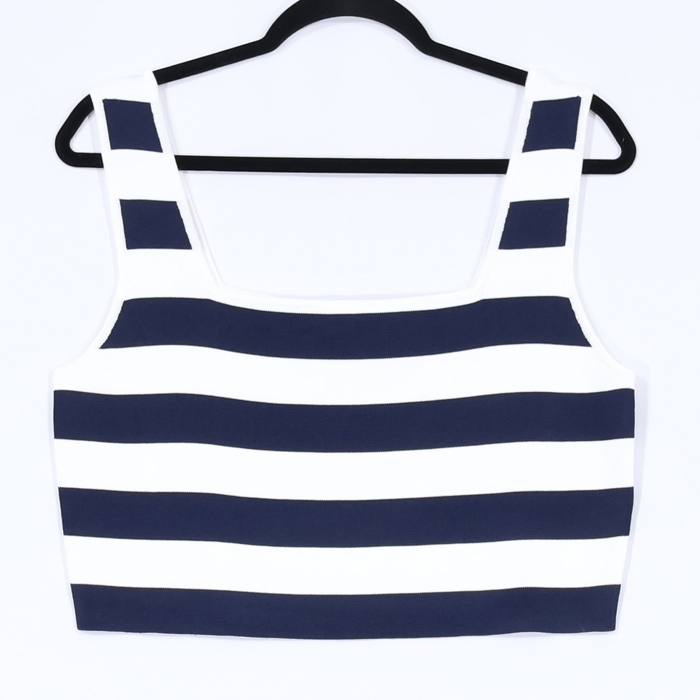 Lauren Ralph Lauren Striped Crop Top Women XL Navy White Nautical Preppy $125NWT
